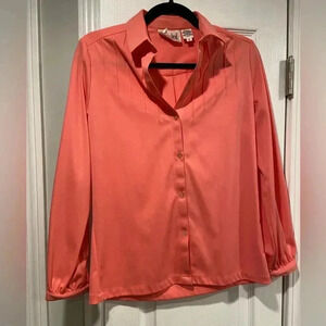 VTG Puccini Pintuck Pleated Salmon Pink Long Sleeve Collared Button Down Size 8